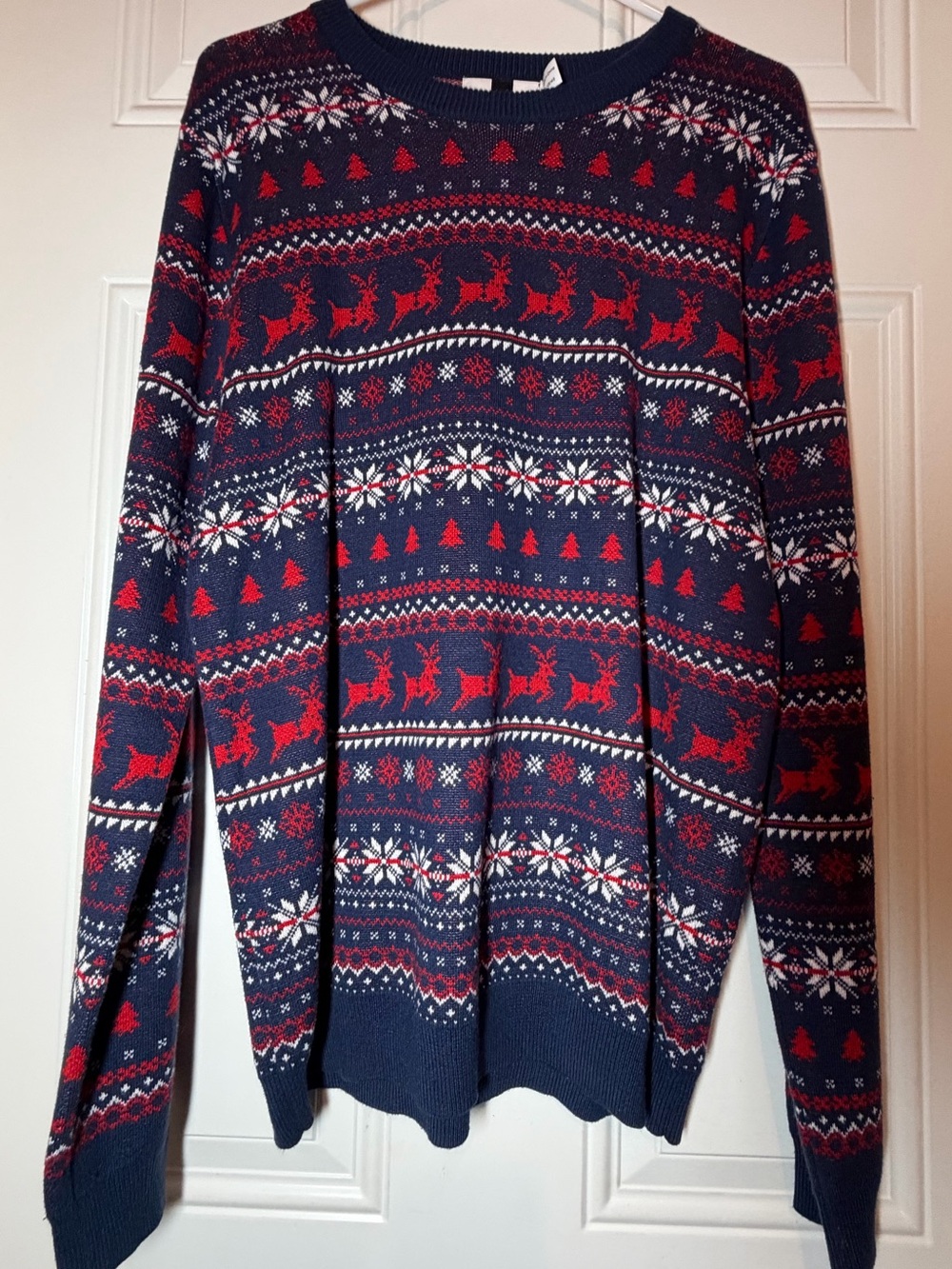 Topman Navy, Red and White Fair Isle Reindeer Christmas Crewneck Sweater